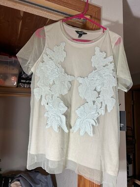 Simply Vera Vera Wang Muted Mint Sheer Tee with light green Floral Appliqués